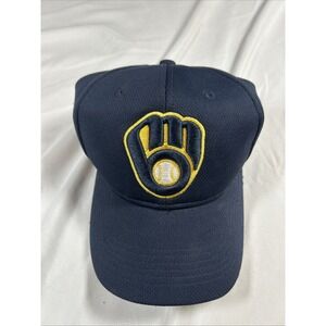 Team MLB Hat Cap Strap Back One Size Blue Milwaukee Brewers Adjustable Polyester